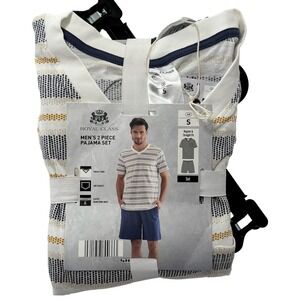 Royal Class Mens 2 Piece Pajama Set V Neck T Shirt Shorts Striped Size S